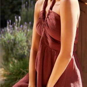Anthropologie Amadi Halter Mini dress XL Brown Gauzy BOHI